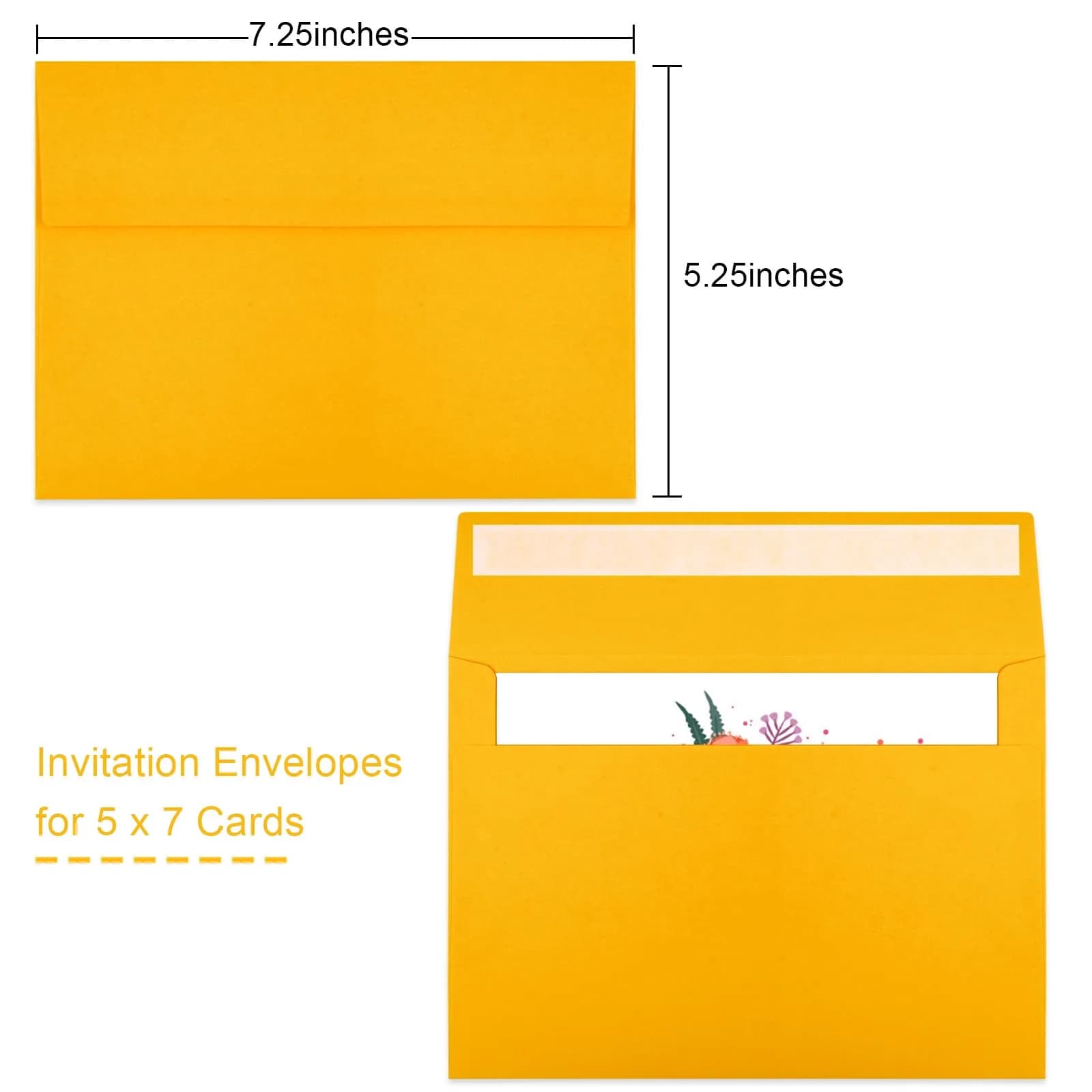 Joyberg Yellow 5x7 Envelopes 12.7x18.4cm (5.25x7.25in) | Self-Seal for Cards & Photos - view 2