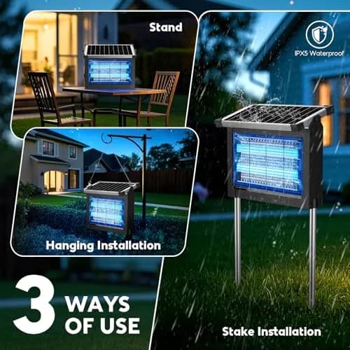 PhatroyYee Solar Bug Zapper Outdoor 4500V 11.1 Inch Height | Effective Mosquito Control for Patios & Yards thumbnail 7