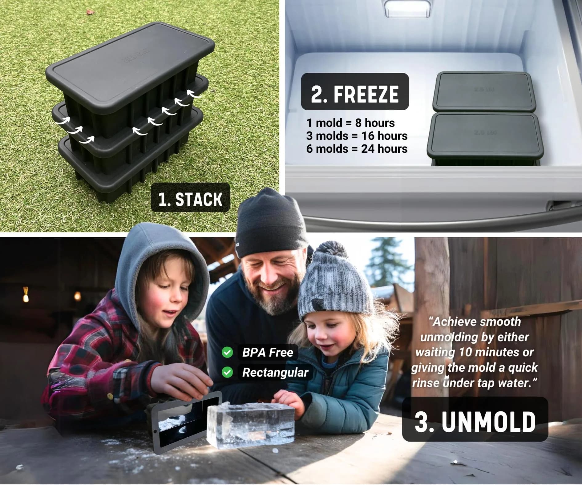 Alaskey 2.5 lbs Ice Block Mold With Lid (2-Pack) - Giant Ice Cubes - view 4