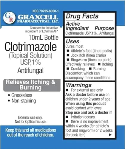 Graxcell Clotrimazole 1% Antifungal Solution 0.34 Fl Oz Pack of 2 | Fast Relief for Athlete's Foot & Ringworm thumbnail 2