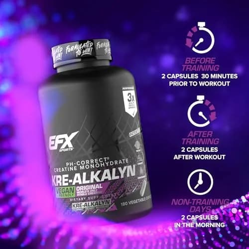 EFX Sports Kre-Alkalyn EFX pH-Correct Creatine Monohydrate Veggie Capsules 360 Count (Pack of 2) | Vegan Friendly Strength & Muscle Growth thumbnail 8