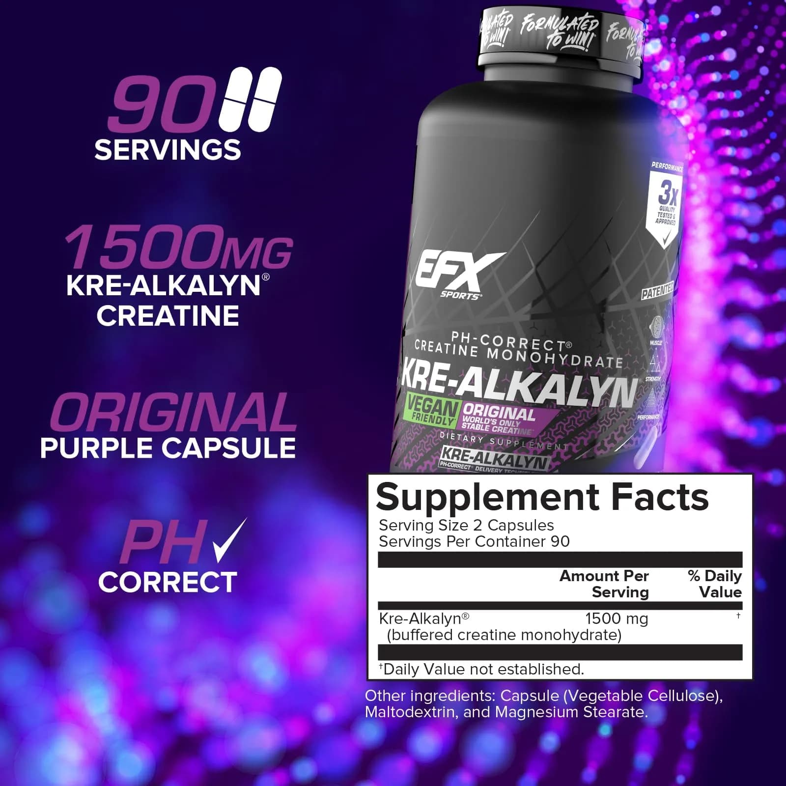 EFX Sports Kre-Alkalyn EFX pH-Correct Creatine Monohydrate Veggie Capsules 360 Count (Pack of 2) | Vegan Friendly Strength & Muscle Growth - view 3