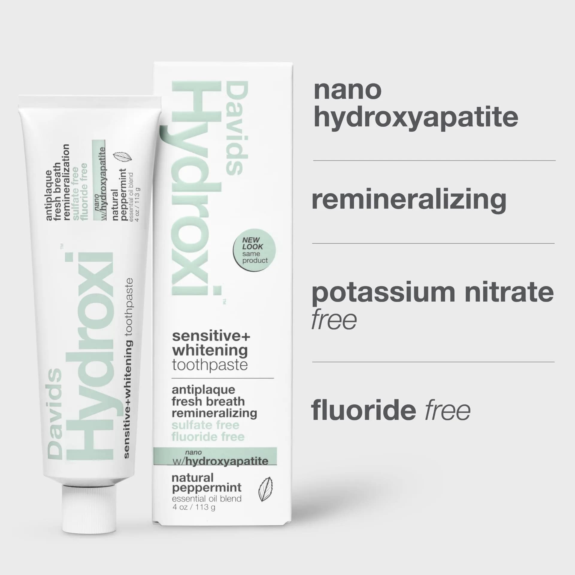 Davids Sensitive Mint Hydroxyapatite Toothpaste, 4 oz | Fluoride-Free Enamel Health & Whitening - view 2