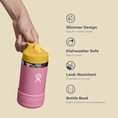 Hydro Flask Kids Water Bottle with Straw Cap - Stainless Steel Insulated - 355ml (12 Oz) - Anemone Purple | Keeps Drinks Cold 24 Hours thumbnail 7