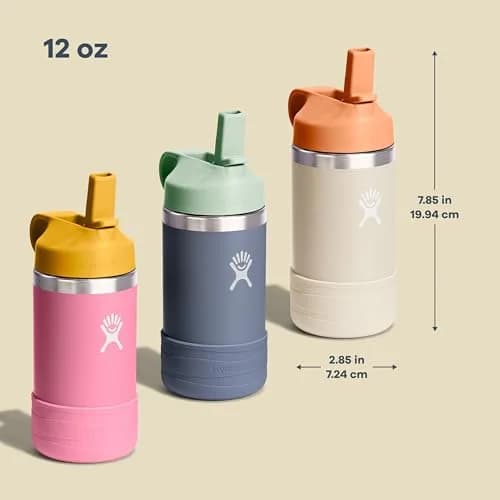 Hydro Flask Kids Water Bottle with Straw Cap - Stainless Steel Insulated - 355ml (12 Oz) - Anemone Purple | Keeps Drinks Cold 24 Hours thumbnail 3
