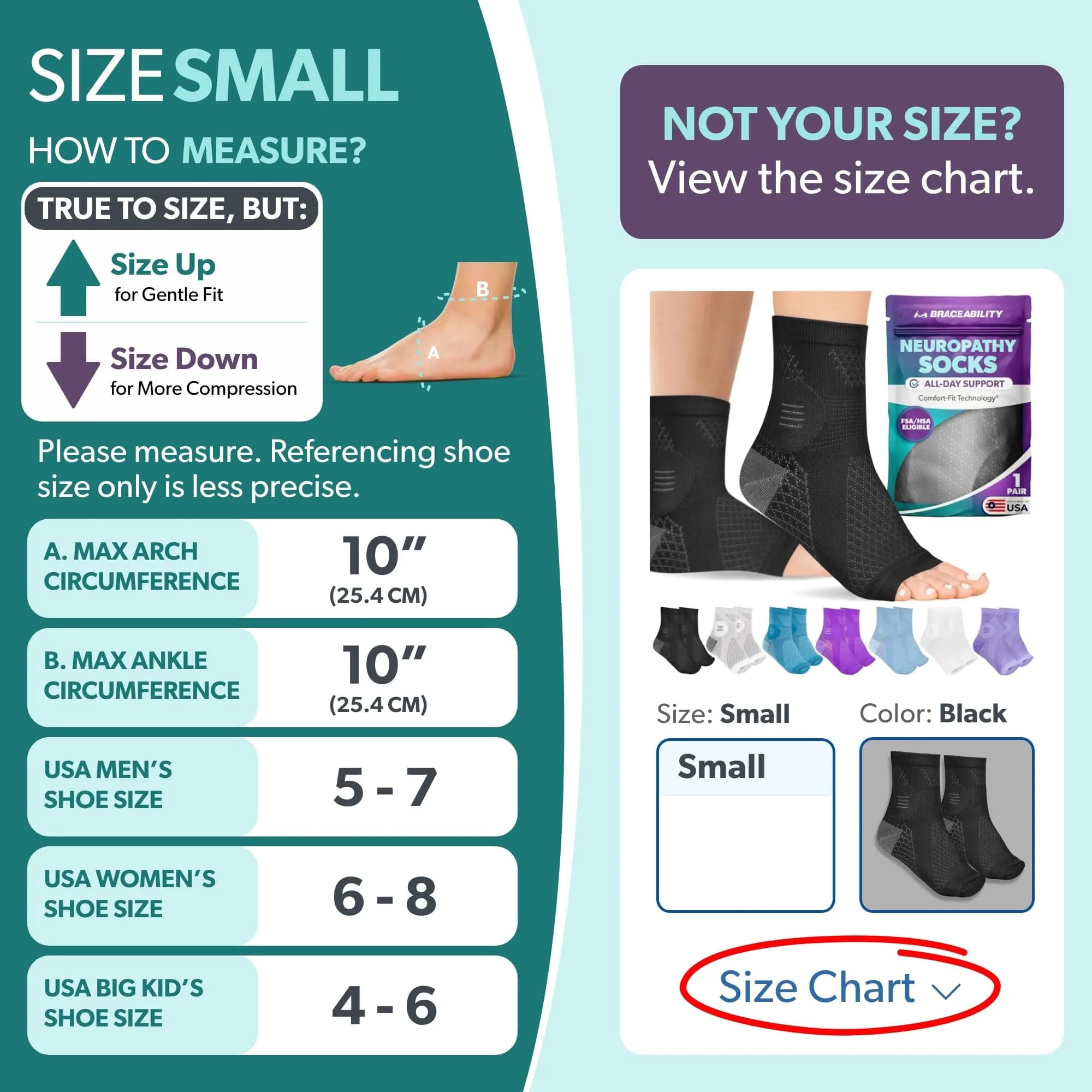 BraceAbility Neuropathy Socks Small - Black | FDA Approved Medical Compression for Nerve Pain Relief - view 2