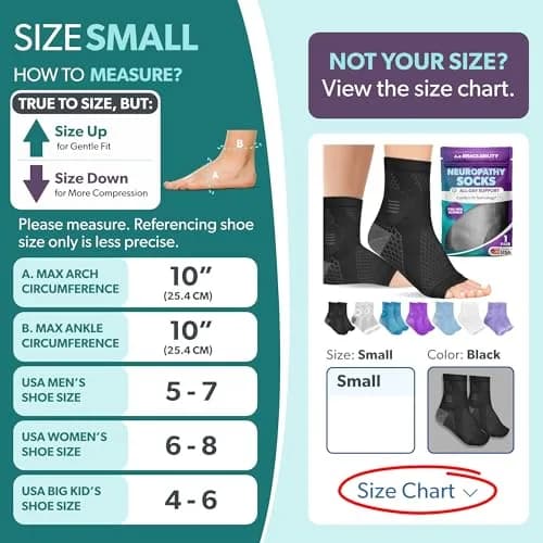 BraceAbility Neuropathy Socks Small - Black | FDA Approved Medical Compression for Nerve Pain Relief thumbnail 2