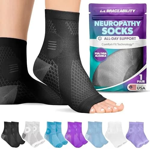 BraceAbility Neuropathy Socks L - Black | FDA Approved Medical Compression Garment for Nerve Pain Relief — Black - Standard - 1 Pair
