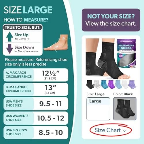 BraceAbility Neuropathy Socks L - Black | FDA Approved Medical Compression Garment for Nerve Pain Relief thumbnail 2