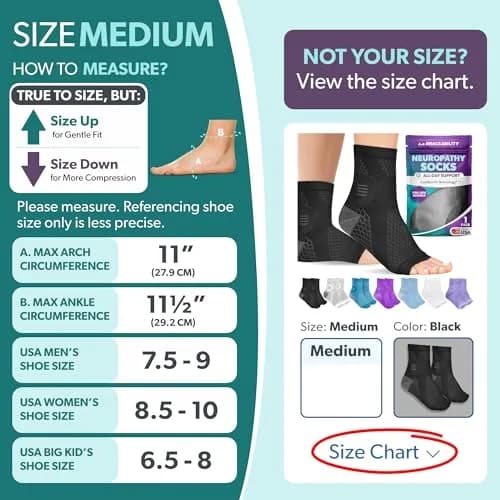 BraceAbility Neuropathy Socks Medium - Black | FDA Approved Medical Compression for Nerve Pain thumbnail 2