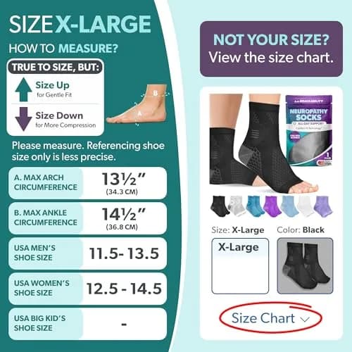 BraceAbility X-Large Black Neuropathy Socks - 1 Pair | FDA Approved Medical Compression thumbnail 2