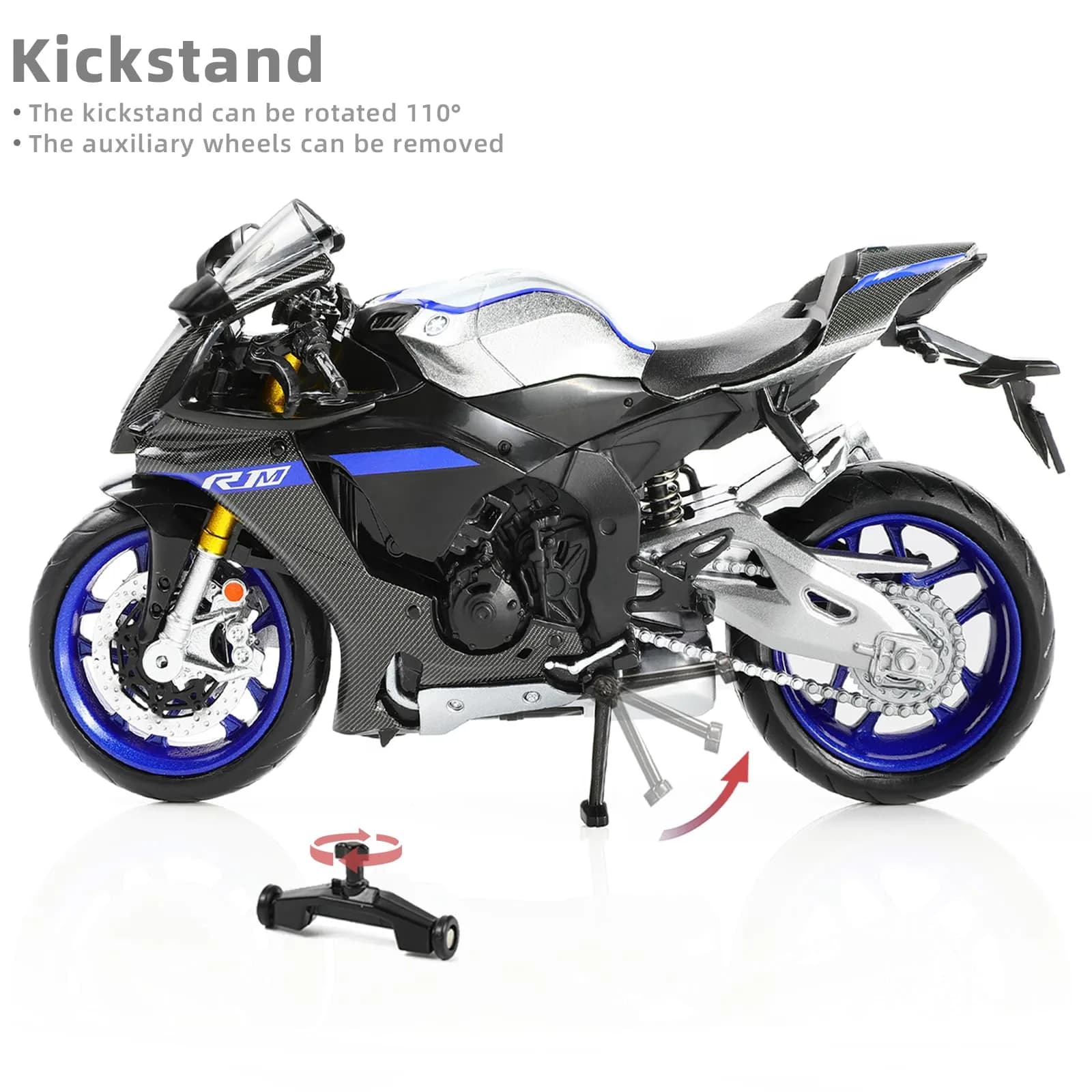 Risopen Yamaha YZF-R1M 1:12 Scale Die-cast Motorcycle Model | Silver & Black - view 6
