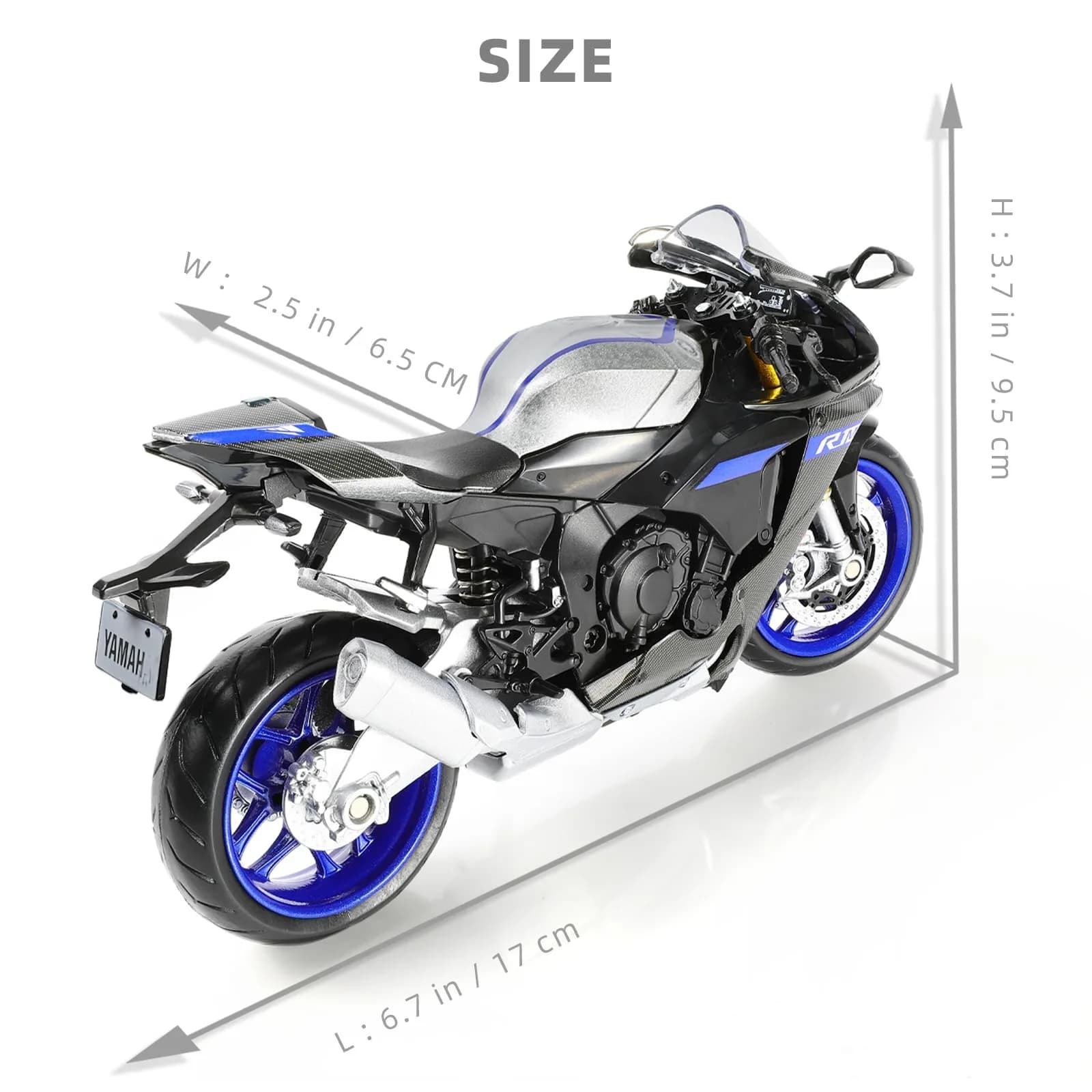 Risopen Yamaha YZF-R1 1000R Die-cast Motorcycle 1:12 Scale 16.9cm (6.7in) | Authentic USA Import - view 2
