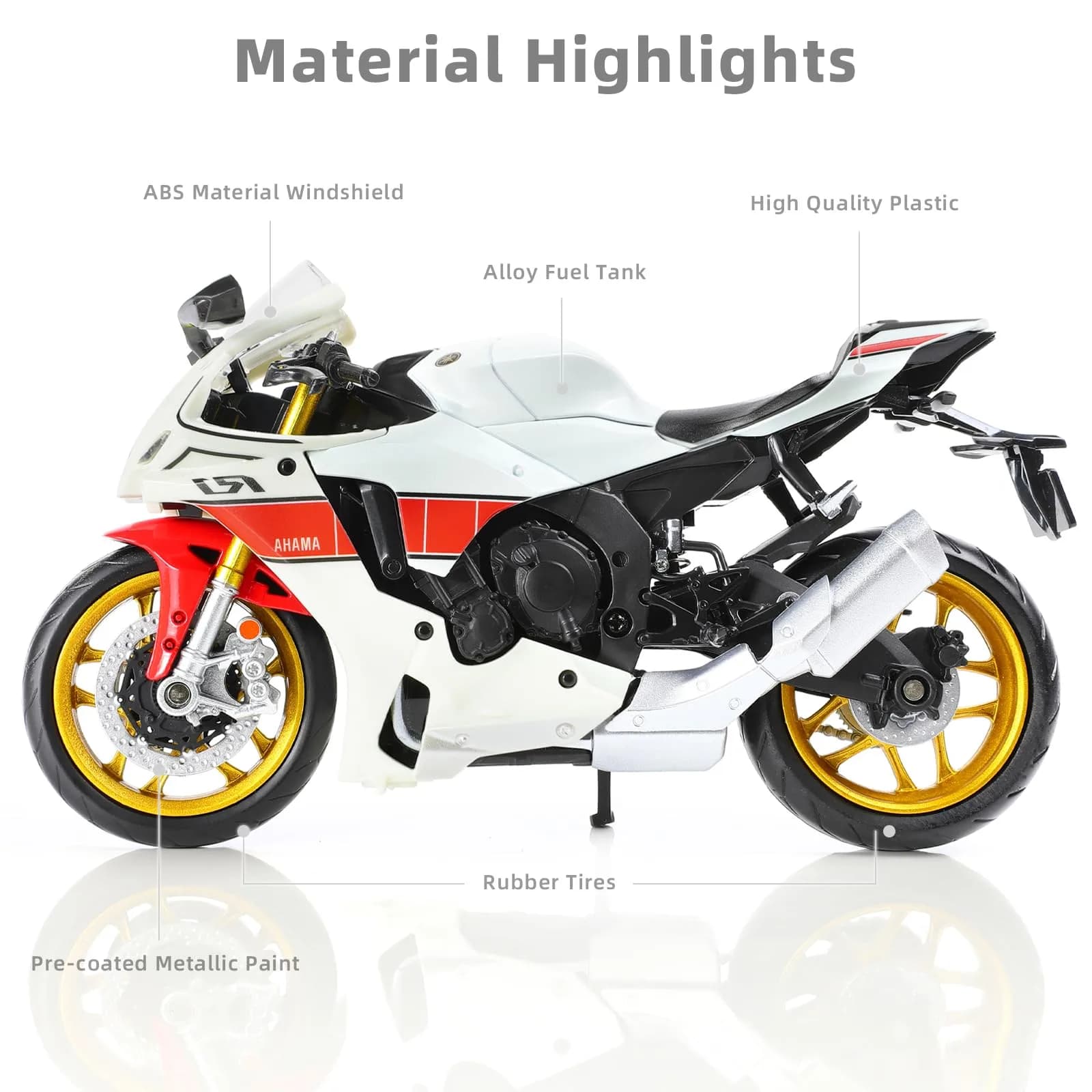Risopen Yamaha YZF-R1 1000R Die-cast Motorcycle 17cm (6.7in) | Authentic USA Import - view 6