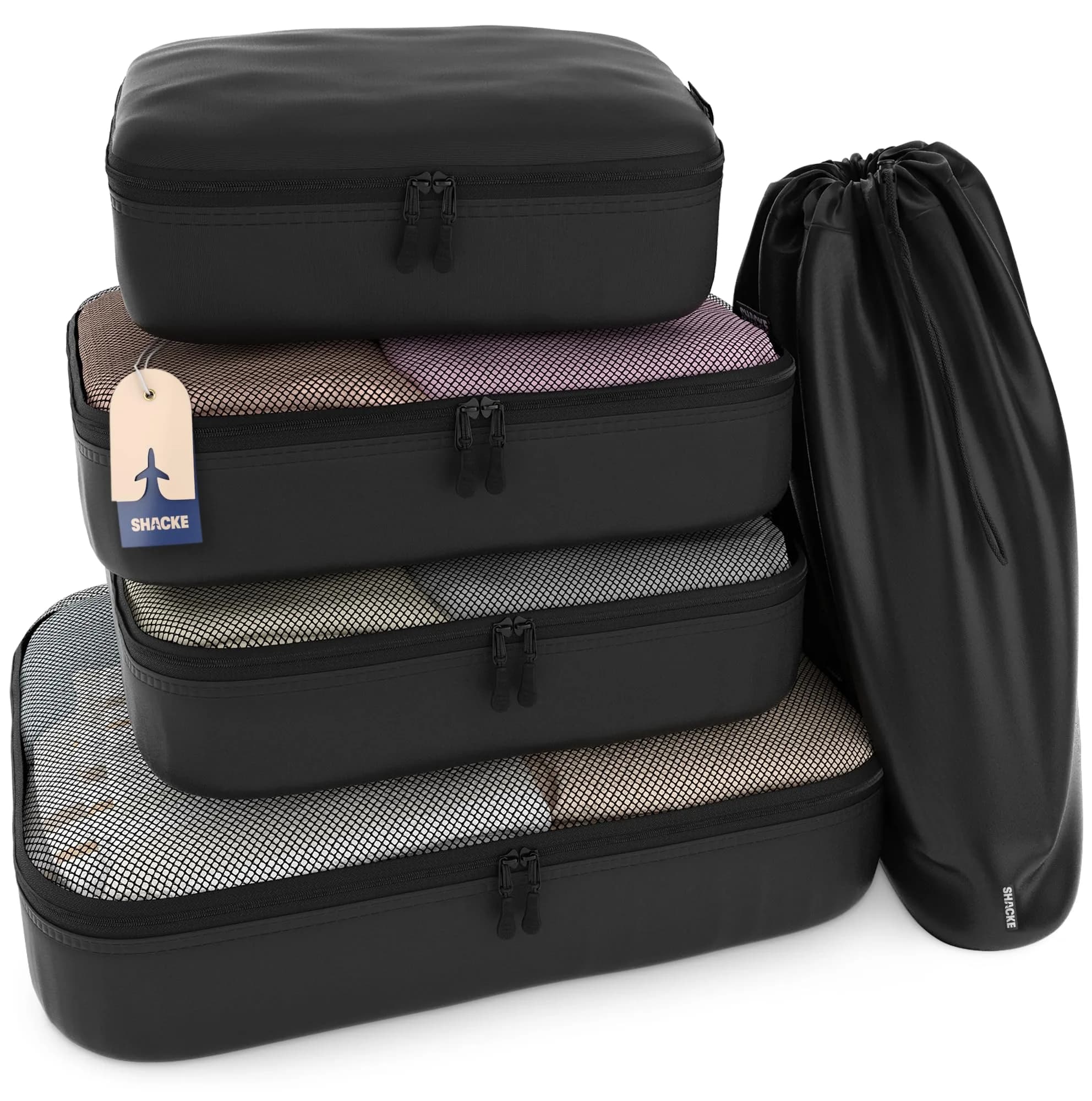 Shacke 5-Piece Packing Cubes Set in Air Black | Structured & Stackable Luggage Organizers - main product image