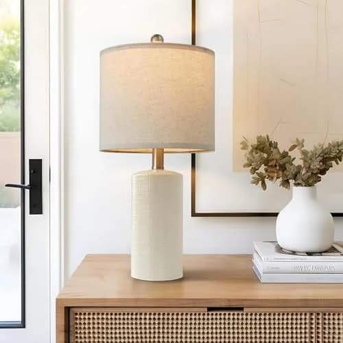 G-SAFAVA Modern Ceramic Table Lamp with Linen Shade 20.25" (51.4 cm) | Farmhouse Bedside Lamp for Bedroom thumbnail 1