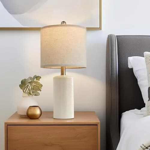 G-SAFAVA Modern Ceramic Table Lamp with Linen Shade 20.25" (51.4 cm) | Farmhouse Bedside Lamp for Bedroom thumbnail 5