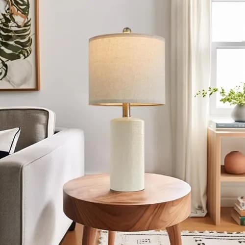 G-SAFAVA Modern Ceramic Table Lamp with Linen Shade 20.25" (51.4 cm) | Farmhouse Bedside Lamp for Bedroom thumbnail 7