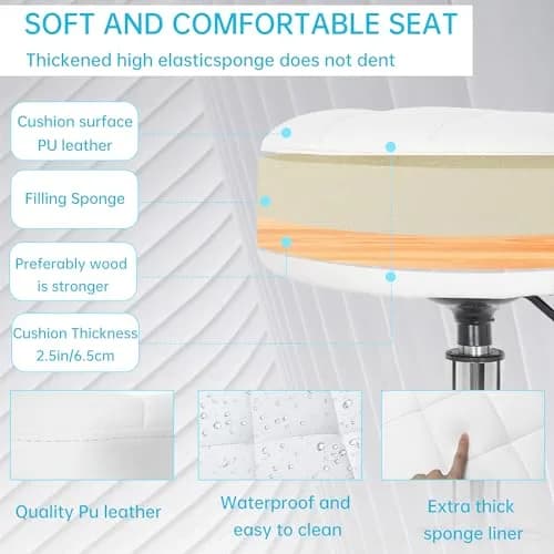 IBVIVIC PU Leather Rolling Stool Height Adjustable Round Swivel Stools | 250LBS Capacity, Waterproof PU Leather, Modern Design thumbnail 4