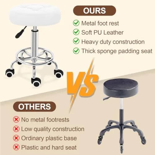 IBVIVIC PU Leather Rolling Stool Height Adjustable Round Swivel Stools | 250LBS Capacity, Waterproof PU Leather, Modern Design thumbnail 6
