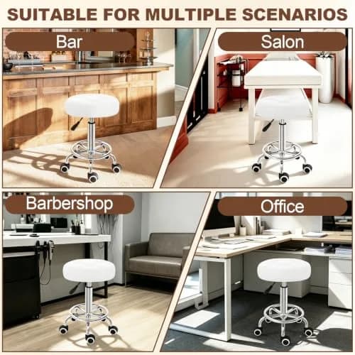 IBVIVIC PU Leather Rolling Stool Height Adjustable Round Swivel Stools | 250LBS Capacity, Waterproof PU Leather, Modern Design thumbnail 7