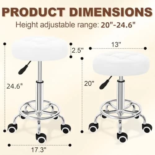 IBVIVIC PU Leather Rolling Stool Height Adjustable Round Swivel Stools | 250LBS Capacity, Waterproof PU Leather, Modern Design thumbnail 2