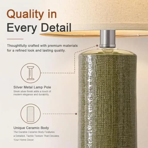 G-SAFAVA 20.25" Small Single Table Lamp for Bedroom Modern Ceramic Nightstand Lamp thumbnail 3