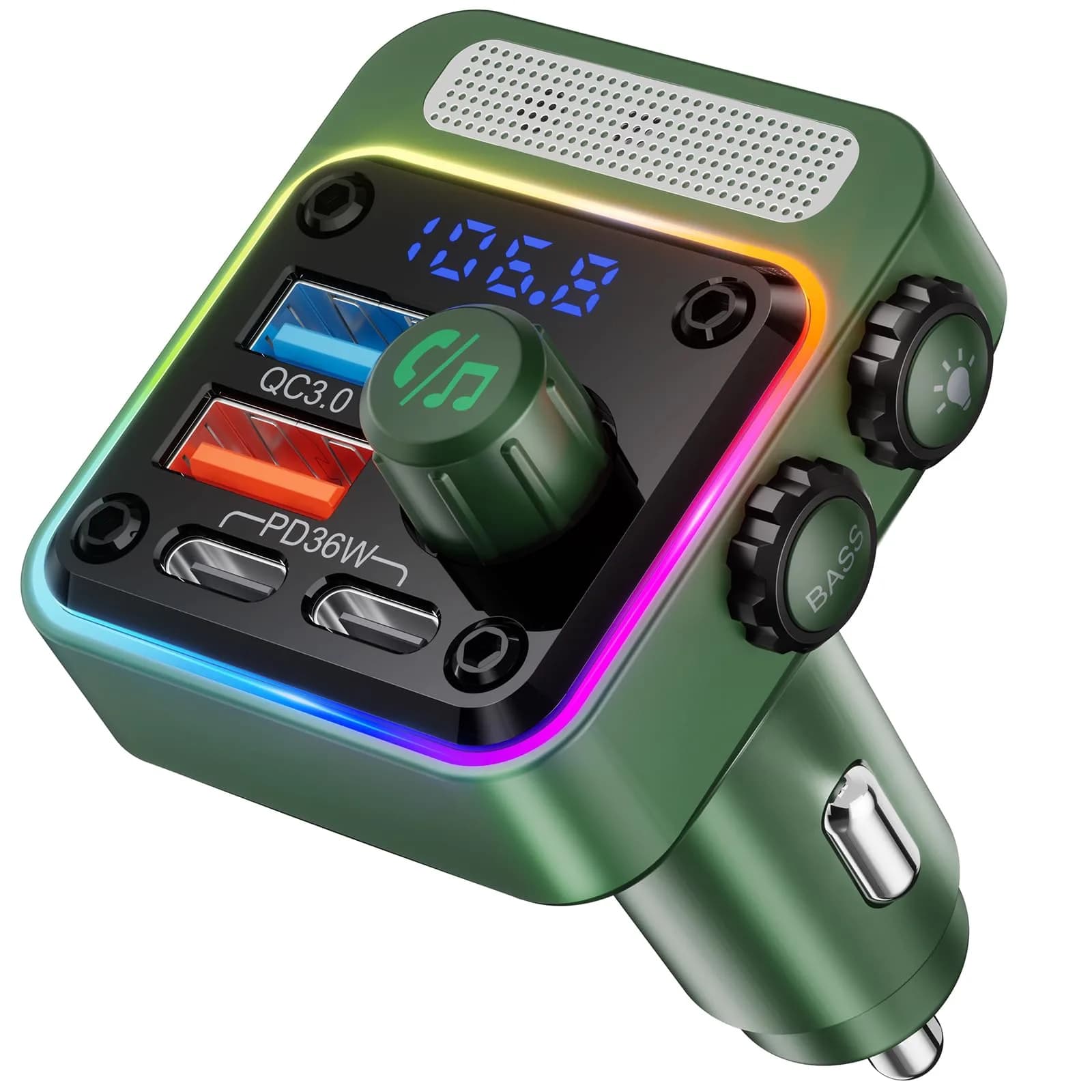 Nulaxy 54W Bluetooth 5.3 Car Adapter FM Transmitter 4-Port Fast Charging | 12V-24V Compatible
