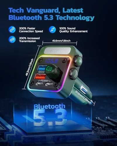 Nulaxy 54W Bluetooth 5.3 Car Adapter FM Transmitter 4-Port Fast Charging | 12V-24V Compatible thumbnail 3