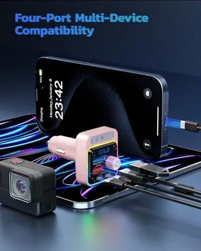 Nulaxy BC91 54W Bluetooth 5.3 Car Adapter FM Transmitter with 4-Port Fast Charging | PD36W QC18W USB C thumbnail 6