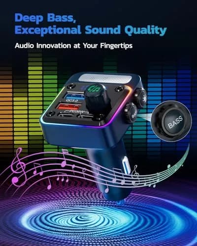 Nulaxy BC91 54W Bluetooth 5.3 Car Adapter FM Transmitter with 4-Port Fast Charging | Hands-Free Calls & Deep Bass thumbnail 4