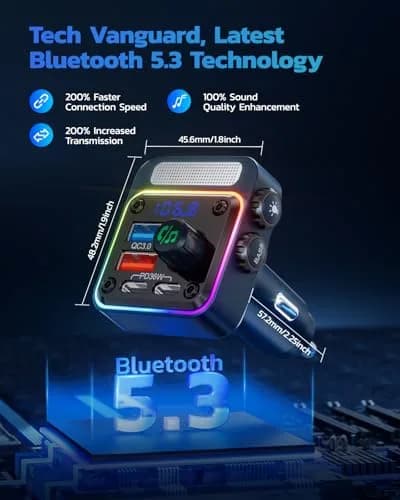 Nulaxy BC91 54W Bluetooth 5.3 Car Adapter FM Transmitter with 4-Port Fast Charging | Hands-Free Calls & Deep Bass thumbnail 3
