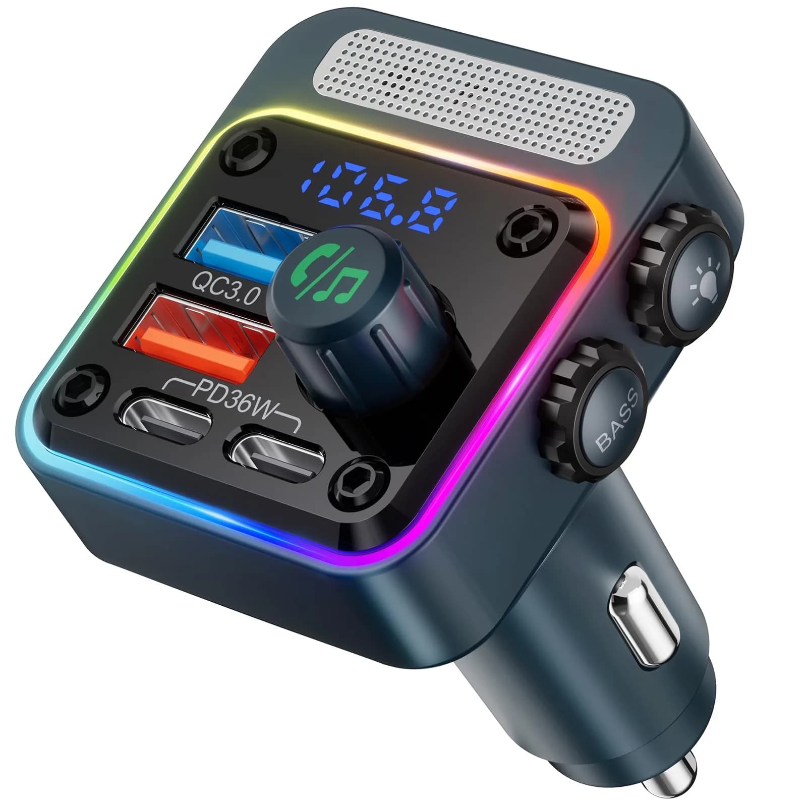 Nulaxy BC91 54W Bluetooth 5.3 Car Adapter FM Transmitter with 4-Port Fast Charging | Hands-Free Calls & Deep Bass - main product image