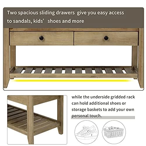 Acosure 39″ Storage Bench with Cushioned Seat and Drawers | Wooden Entryway Ottoman with Hidden Compartment thumbnail 4