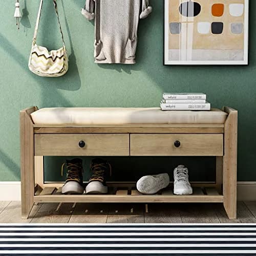 Acosure 39″ Storage Bench with Cushioned Seat and Drawers | Wooden Entryway Ottoman with Hidden Compartment thumbnail 3
