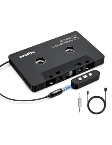 arsvita Bluetooth Cassette Adapter with 3.5mm Aux Cable, Black | Upgraded 5.1 Bluetooth for Car Audio Systems thumbnail 1