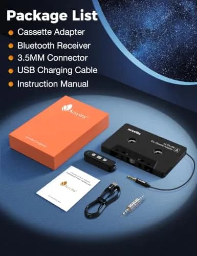 arsvita Bluetooth Cassette Adapter with 3.5mm Aux Cable, Black | Upgraded 5.1 Bluetooth for Car Audio Systems thumbnail 9