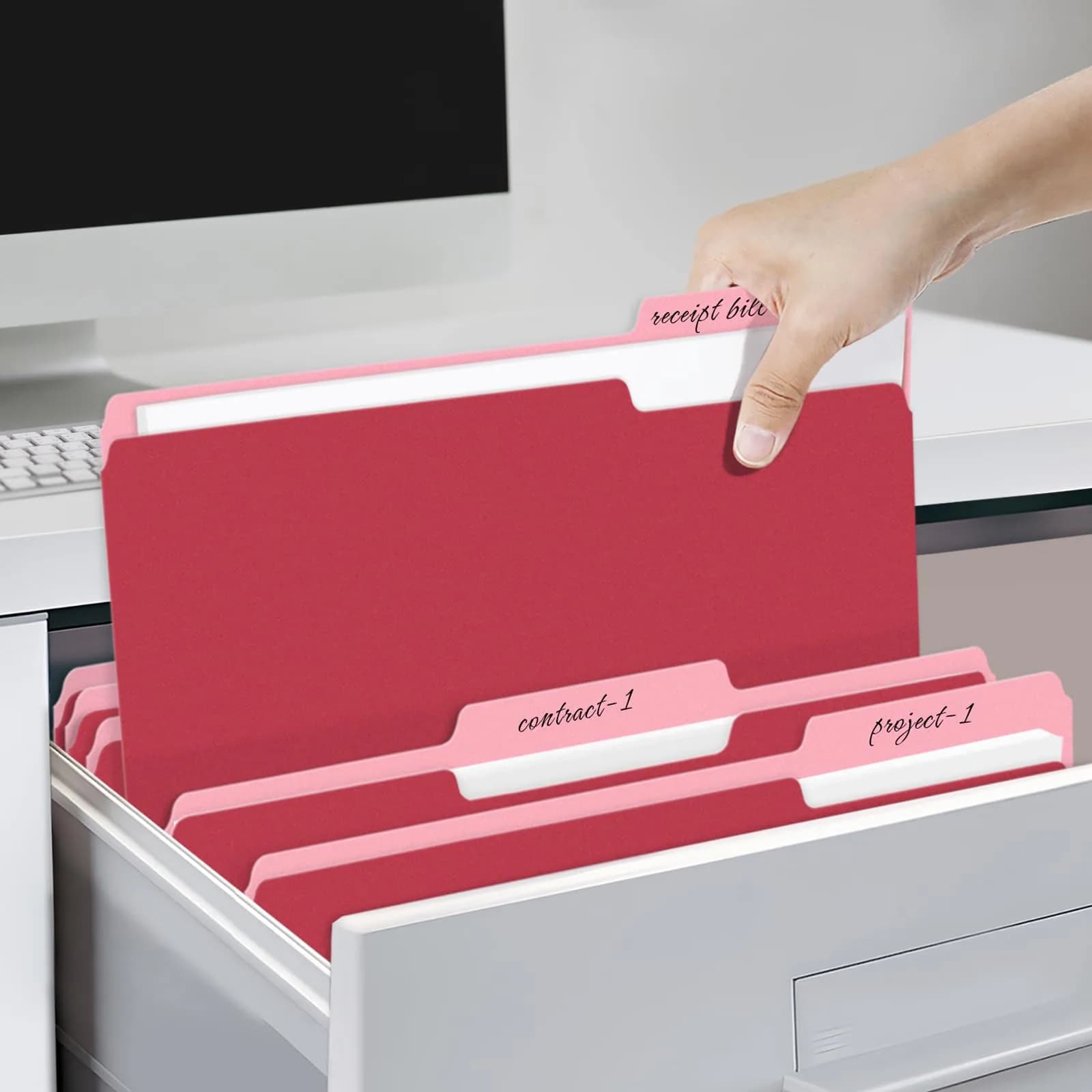 SUNEE Red 30 Pack File Folders 8.5 x 11 Inches | Organize Documents with Color-Coded Tabs - view 6
