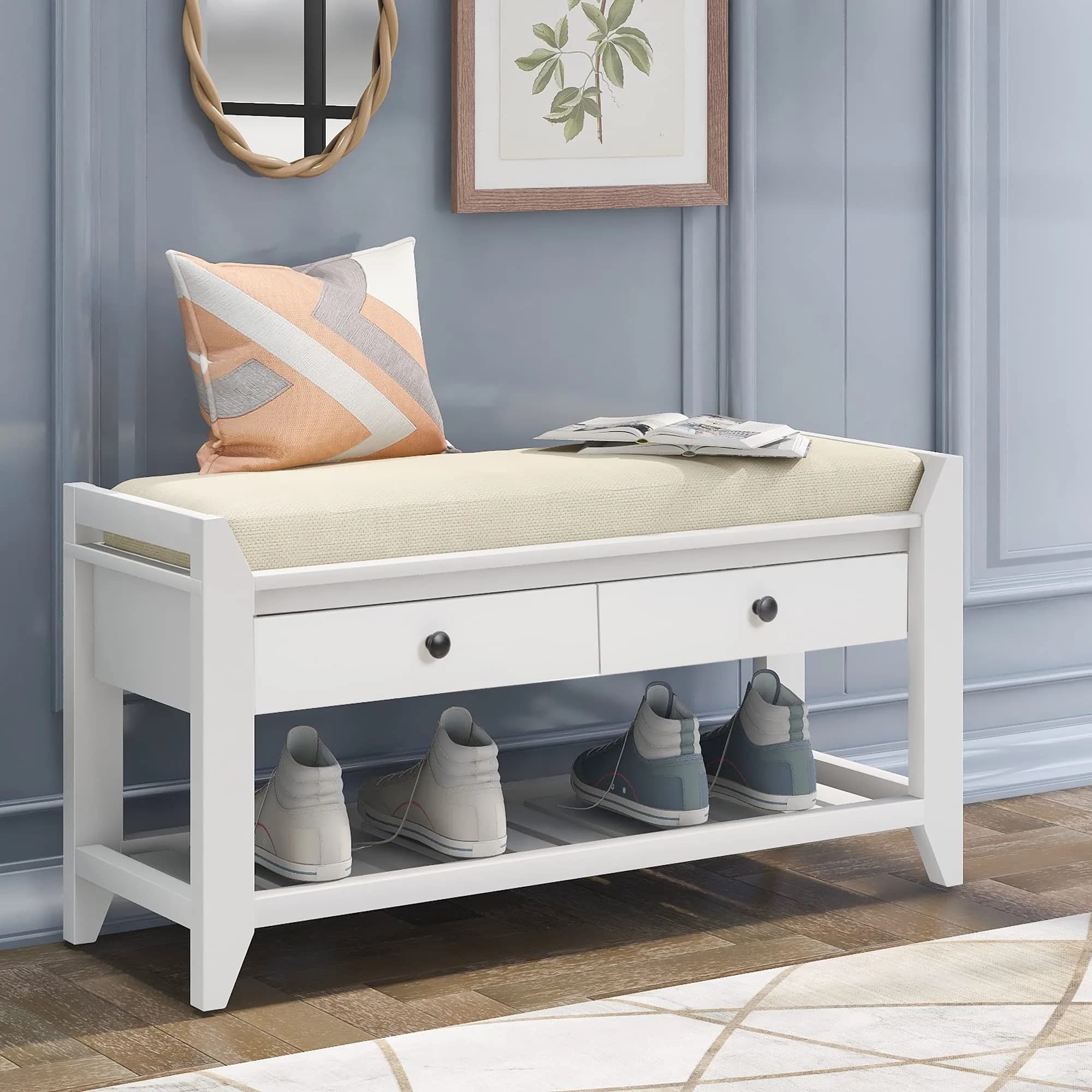 Acosure 39″ Storage Bench with Cushioned Seat and Drawers | Wooden Entryway Ottoman with Hidden Compartments - main product image
