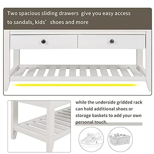 Acosure 39″ Storage Bench with Cushioned Seat and Drawers | Wooden Entryway Ottoman with Hidden Compartments thumbnail 6