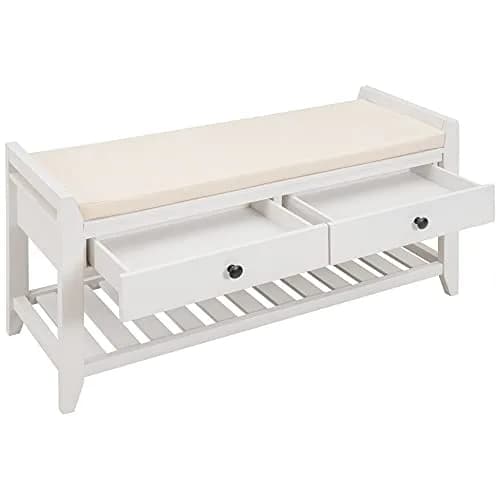 Acosure 39″ Storage Bench with Cushioned Seat and Drawers | Wooden Entryway Ottoman with Hidden Compartments thumbnail 7