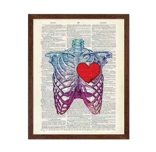Poster Master Blue Pink Ribcage Skeleton Wall Art 16x20 Brown Framed | Anatomy & Medical Decor thumbnail 1