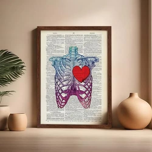 Poster Master Blue Pink Ribcage Skeleton Wall Art 16x20 Brown Framed | Anatomy & Medical Decor thumbnail 5