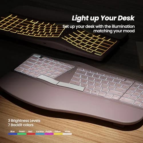 Nulea RT05 Wireless Ergonomic Keyboard Split Keyboard with Wrist Rest | Bluetooth & USB-C, 7-Color Backlight, Compatible with Windows/Mac (Pink) thumbnail 6