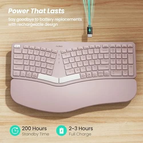 Nulea RT05 Wireless Ergonomic Keyboard Split Keyboard with Wrist Rest | Bluetooth & USB-C, 7-Color Backlight, Compatible with Windows/Mac (Pink) thumbnail 3