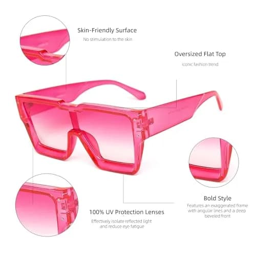 KENBO Oversized Pink Frame Gradient Pink Lens Square Rimless Shield Sunglasses for Women Men thumbnail 4