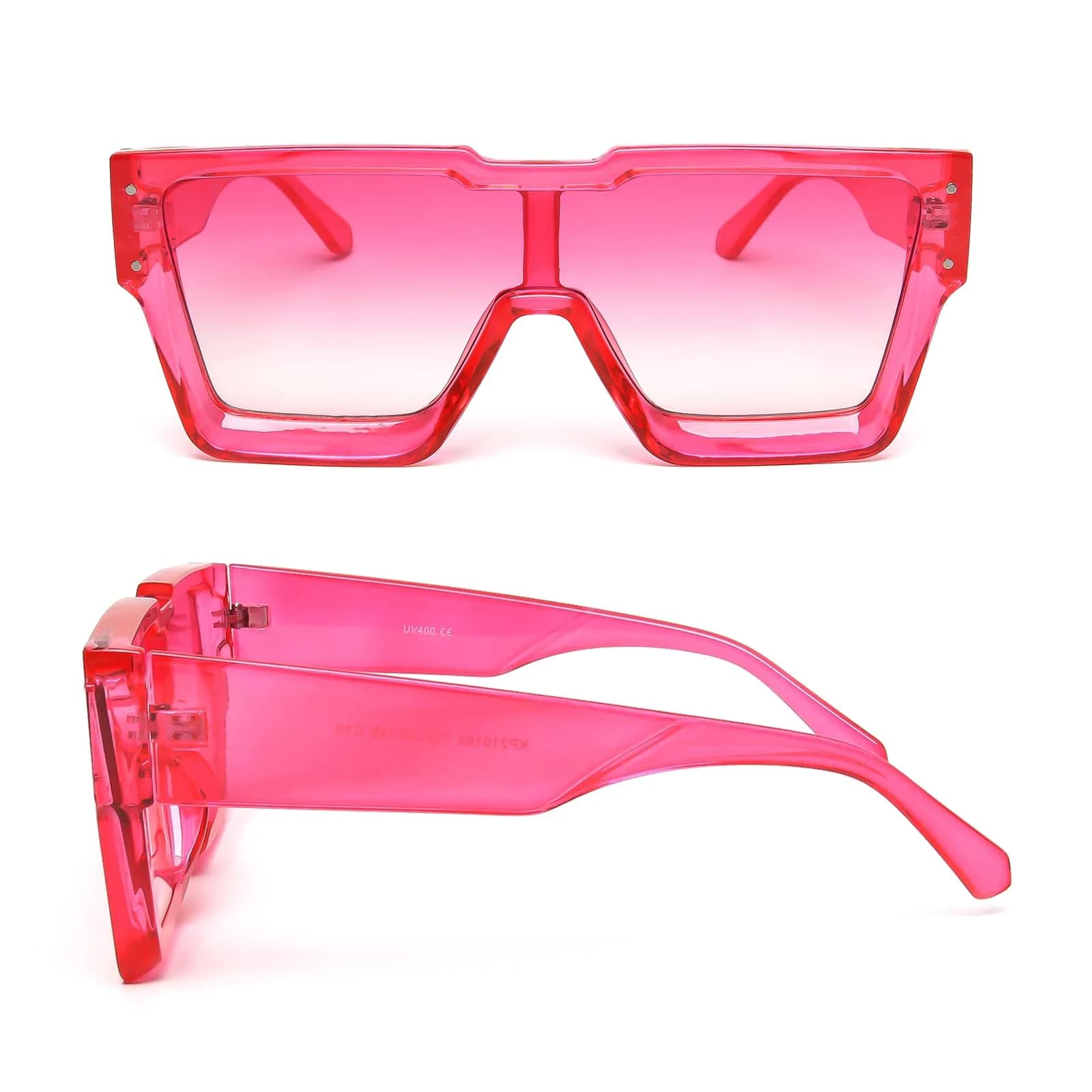 KENBO Oversized Pink Frame Gradient Pink Lens Square Rimless Shield Sunglasses for Women Men - view 3
