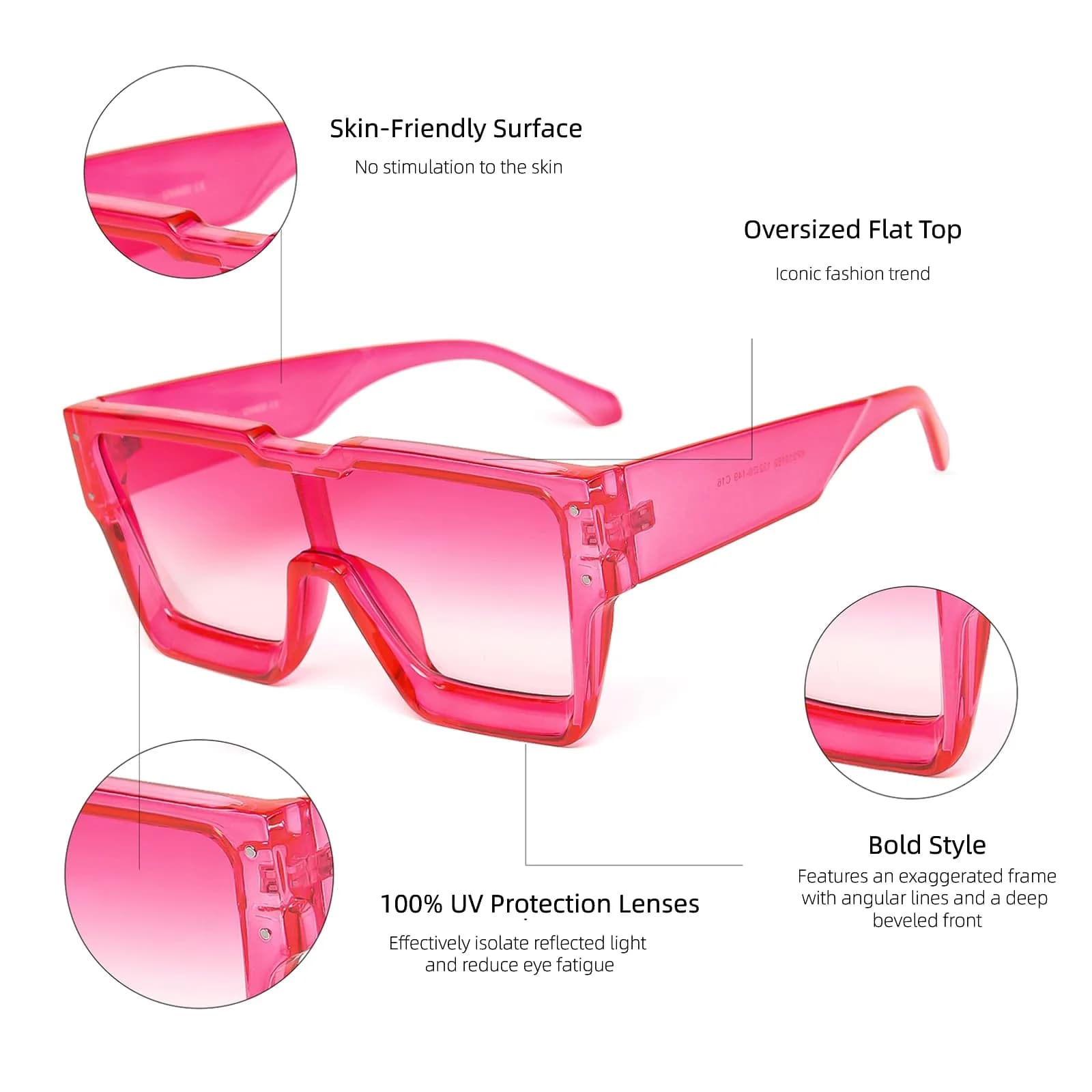 KENBO Oversized Pink Frame Gradient Pink Lens Square Rimless Shield Sunglasses for Women Men - view 4