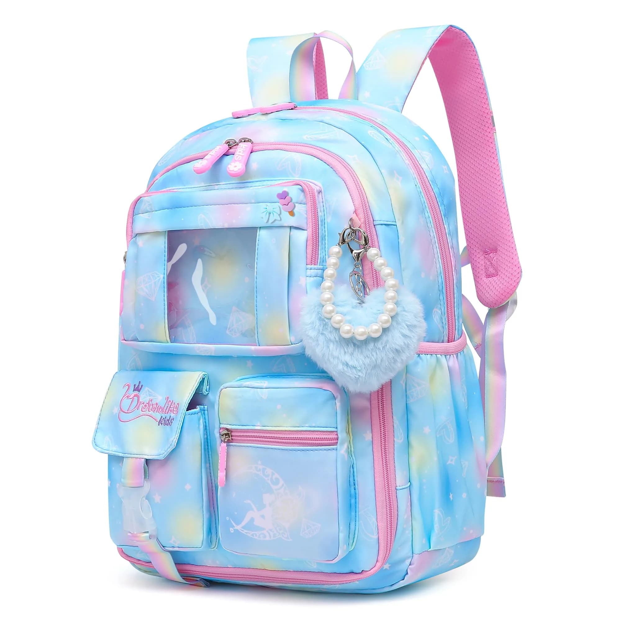 Alrisg Girls Backpack 18.1 x 11.8 x 7.5 inches (46 x 30 x 19 cm) | Cute Pastel School Bookbag for Kids — Blue