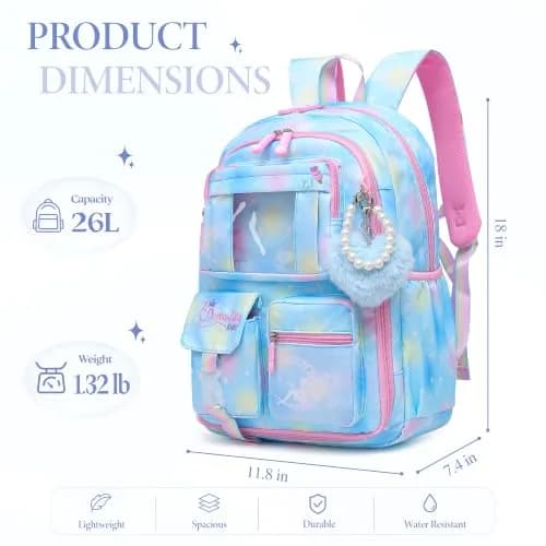 Alrisg Girls Backpack 18.1 x 11.8 x 7.5 inches (46 x 30 x 19 cm) | Cute Pastel School Bookbag for Kids thumbnail 6